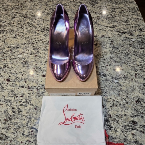 NEW Christian Louboutin Dolly Metallic Purple Pumps 100mm Size 39.5 - Picture 2 of 12